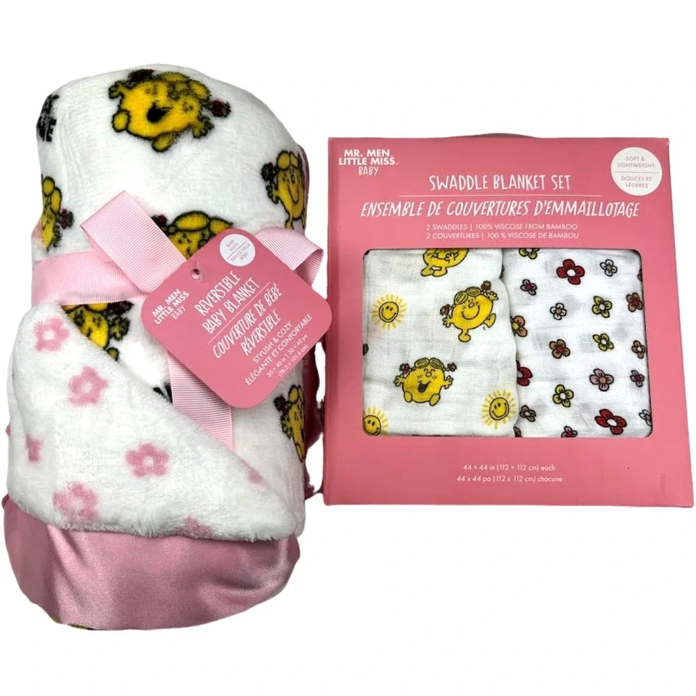 JuJuBe Little Miss Sunshine Baby Girl Blanket Lot Bamboo Swaddle Plush Satin NWT